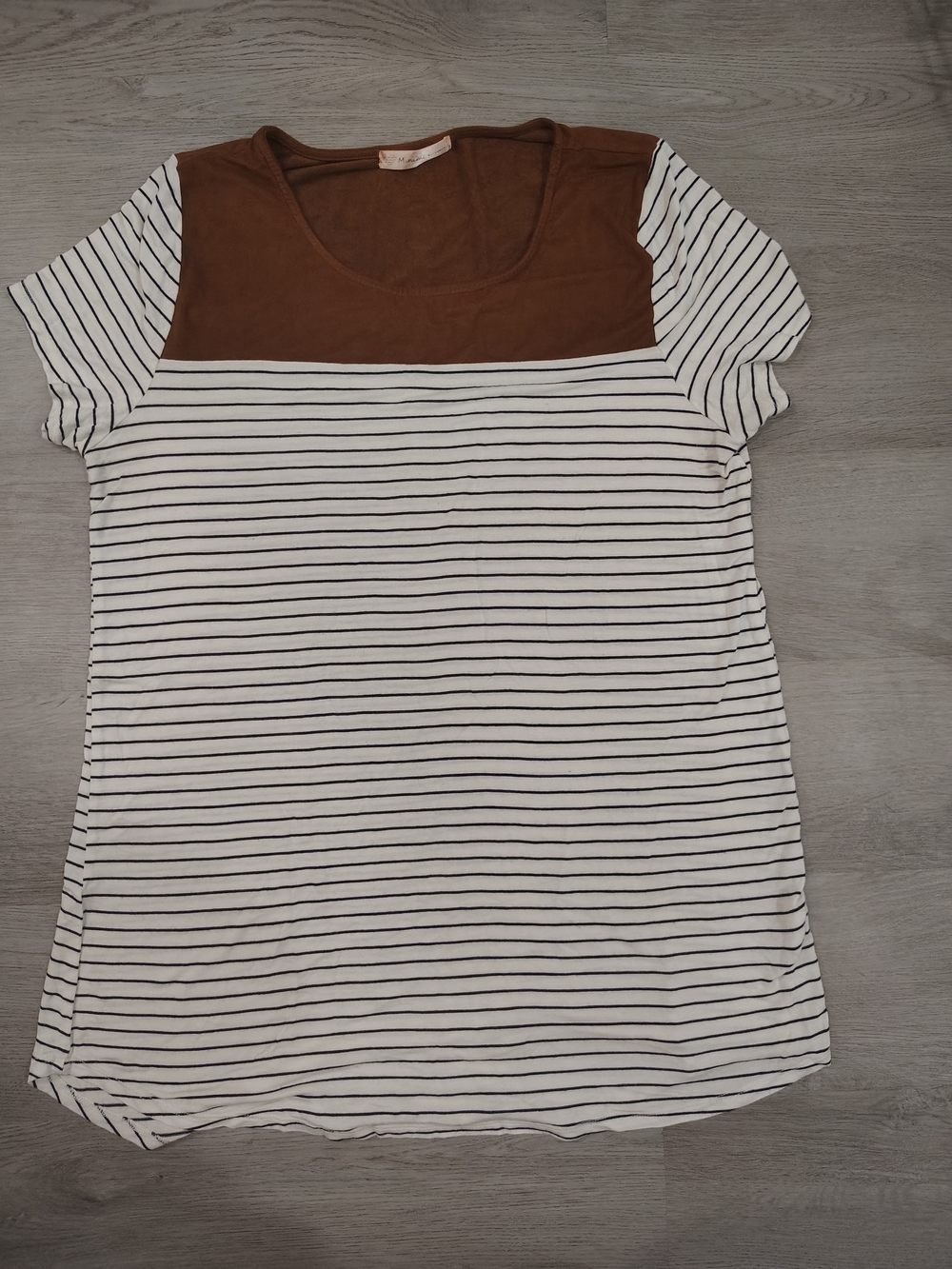 Mimi Maternity Brown Yoke Striped Short Sleeve Tee